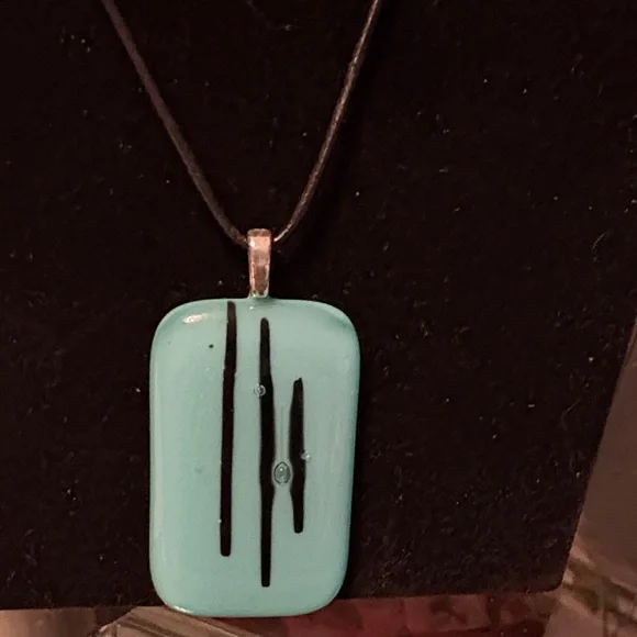 Turquoise color art glass with sterling silver 925 on clasp, Pendant Necklace - Picture 2 of 7